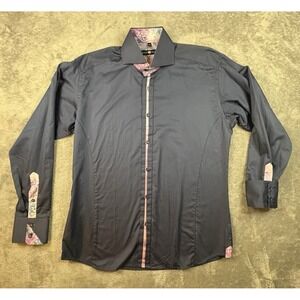 Stone Rose Men's "3/M" Navy Blue Paisley Trim Flip Cuff Dress Shirt SEE DESCRIPT